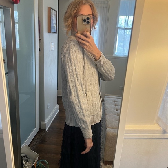 Medium Ralph Lauren Cable-Knit Zip-Up Silver Sweater - Picture 5 of 7